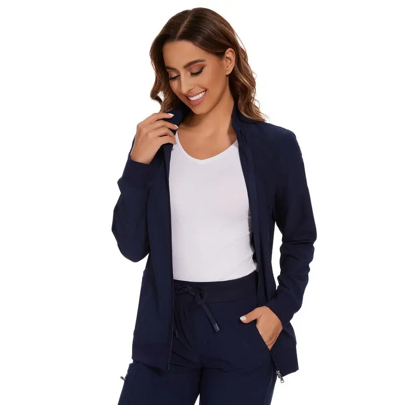Scrub Jackets for Woman, Zip Front Nurse Jacket, 4-Way Stretch Fabric