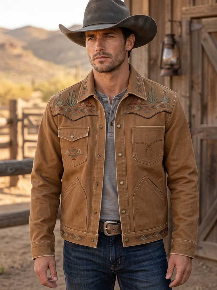 Men's Western Cowboy Cactus Geometric Jacket