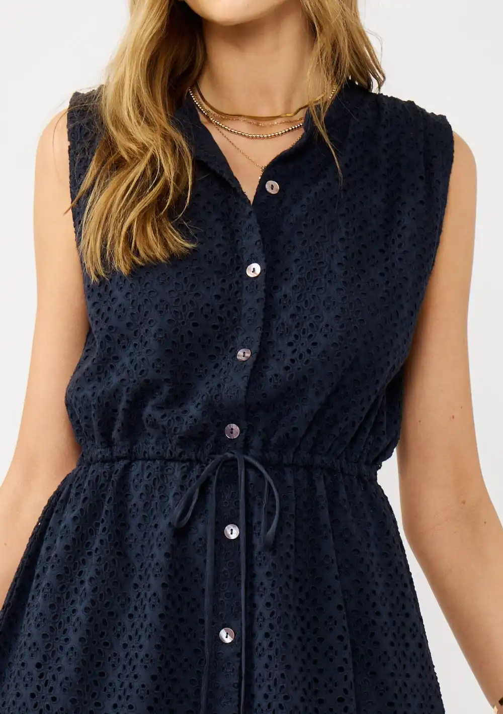 Hollow Button Up Sleevless Dress