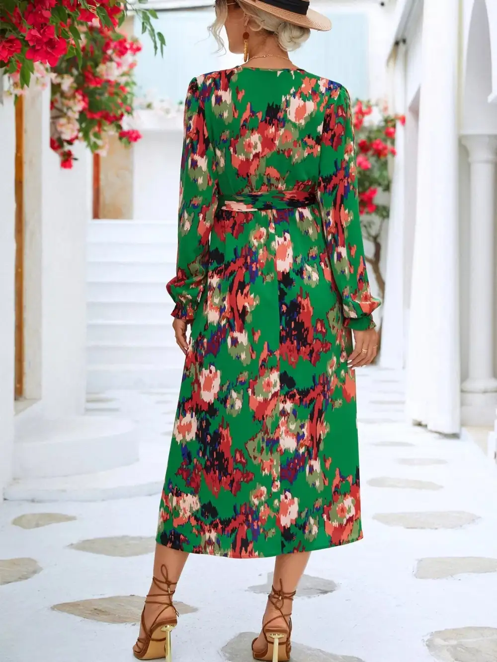 Lightweight Feel Printed Long Sleeve Midi Dress