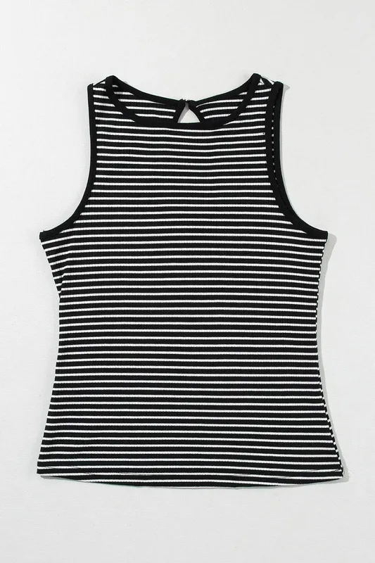 Black Striped Ribbed Knit Sleeveless Top