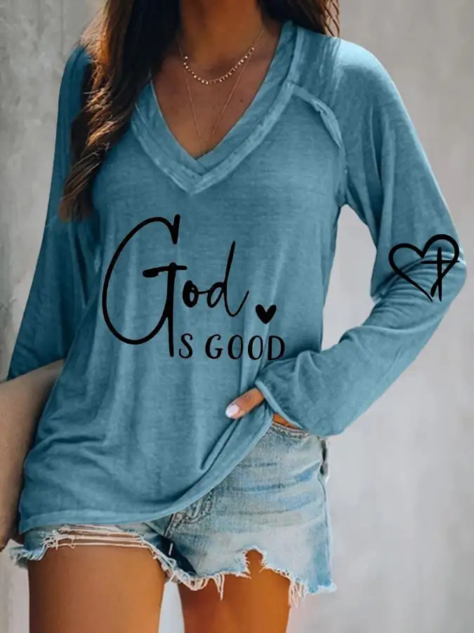 Women's God Is Good Print Casual T-Shirt
