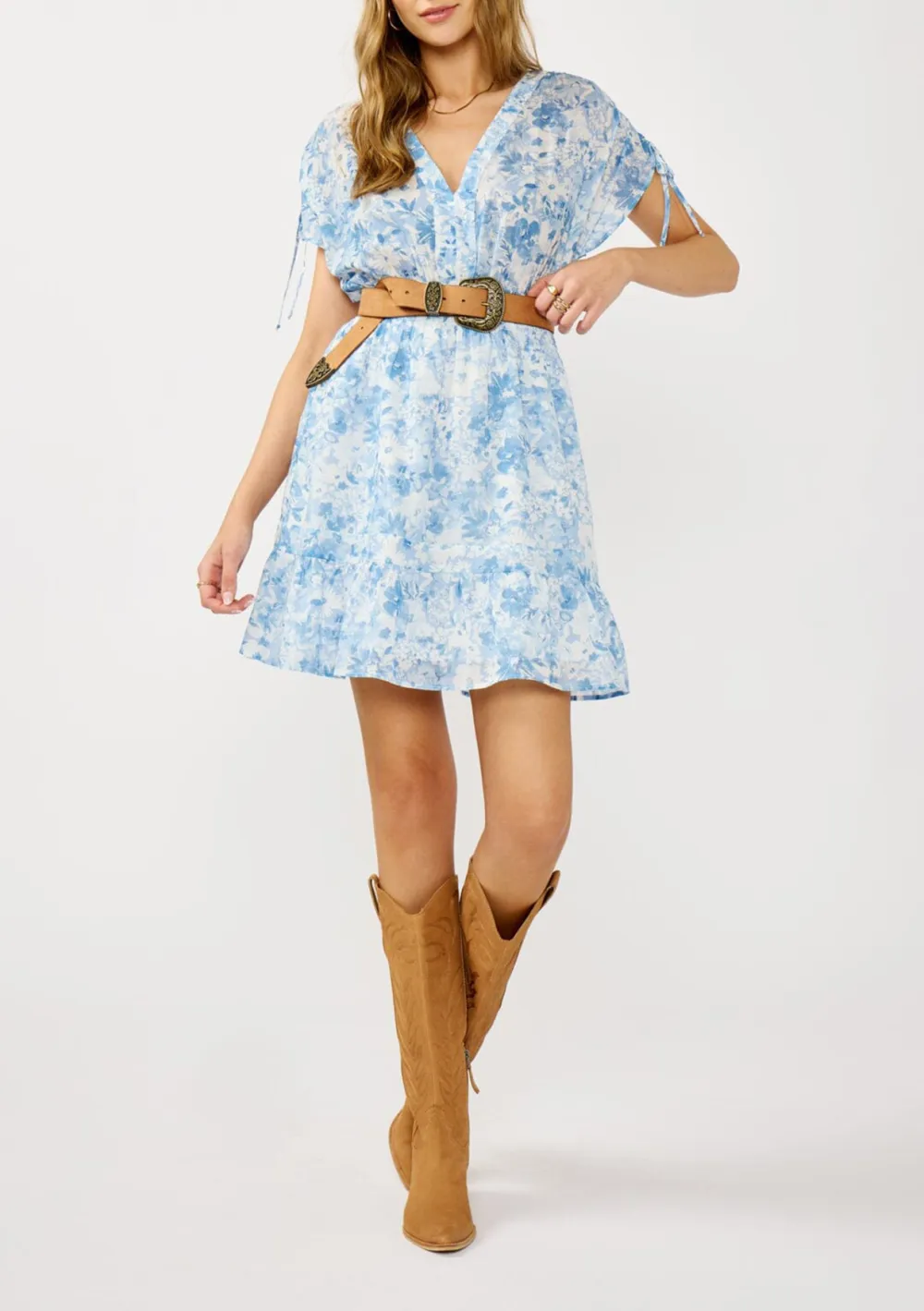 Tied Back Floral V-Neck Dress