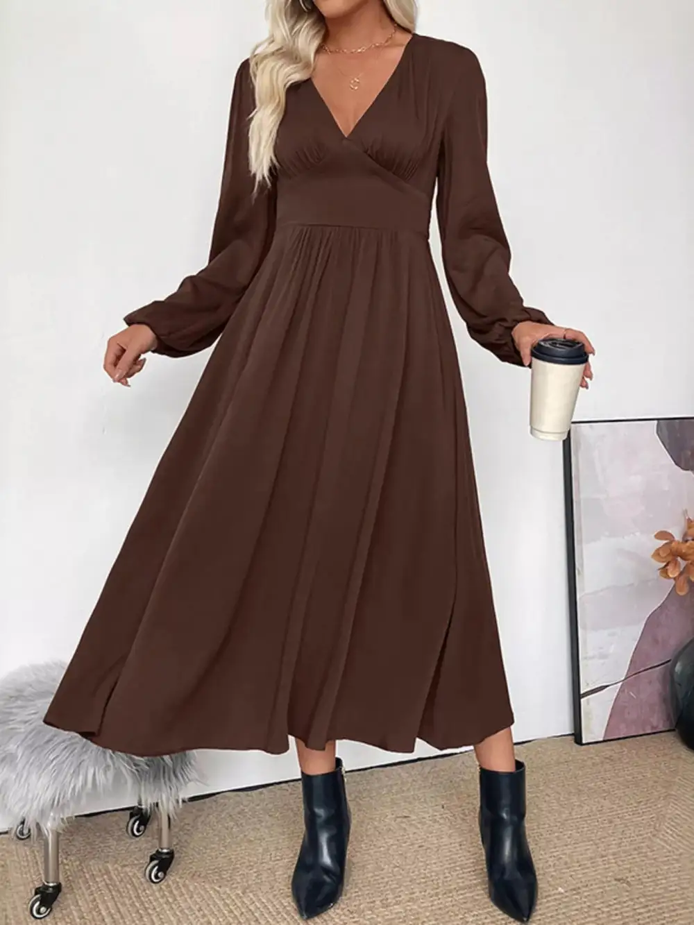V Neck Midi Dress