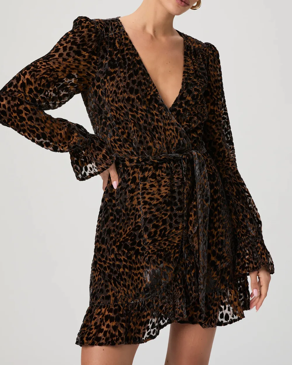 Brown Leopard Print Long Sleeve Mini Dress