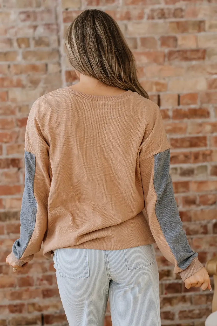 Women's Colorblock Textured Knit Henley Neck Top