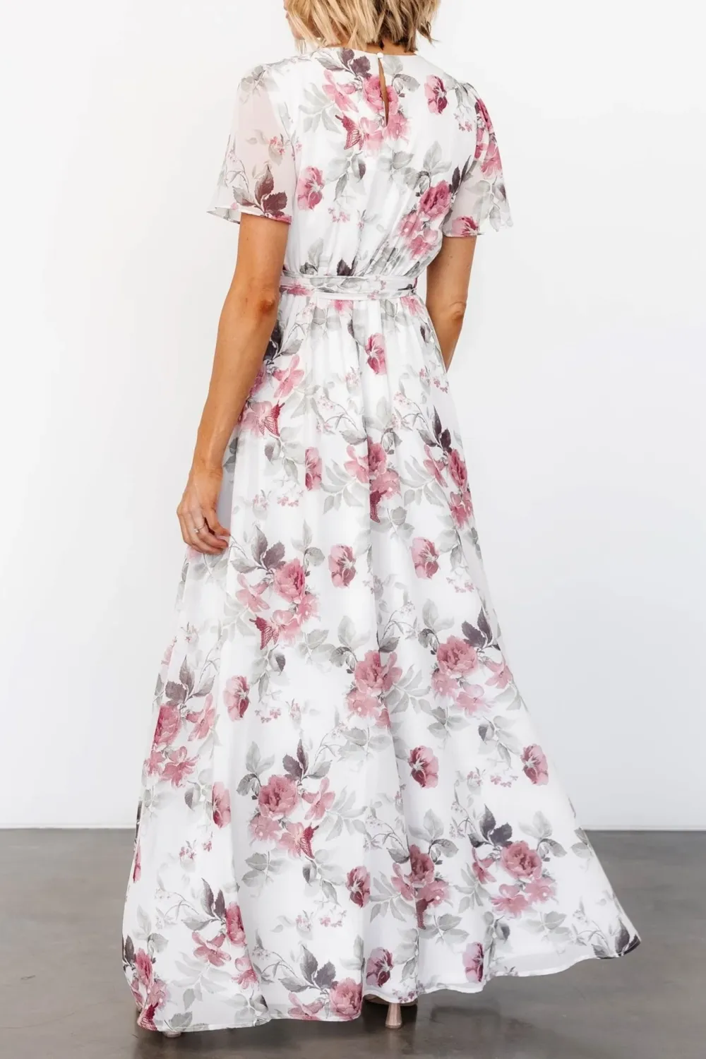 High-Waisted Versatile Slimming Round-Neck Floral Pattern Dress