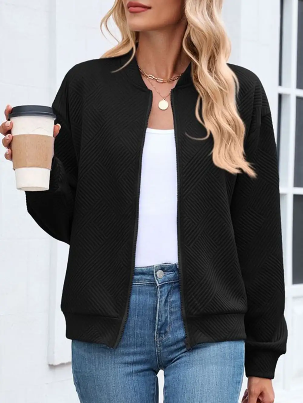 Crew Neck Zipper Loose Long Sleeve Sweatshirt