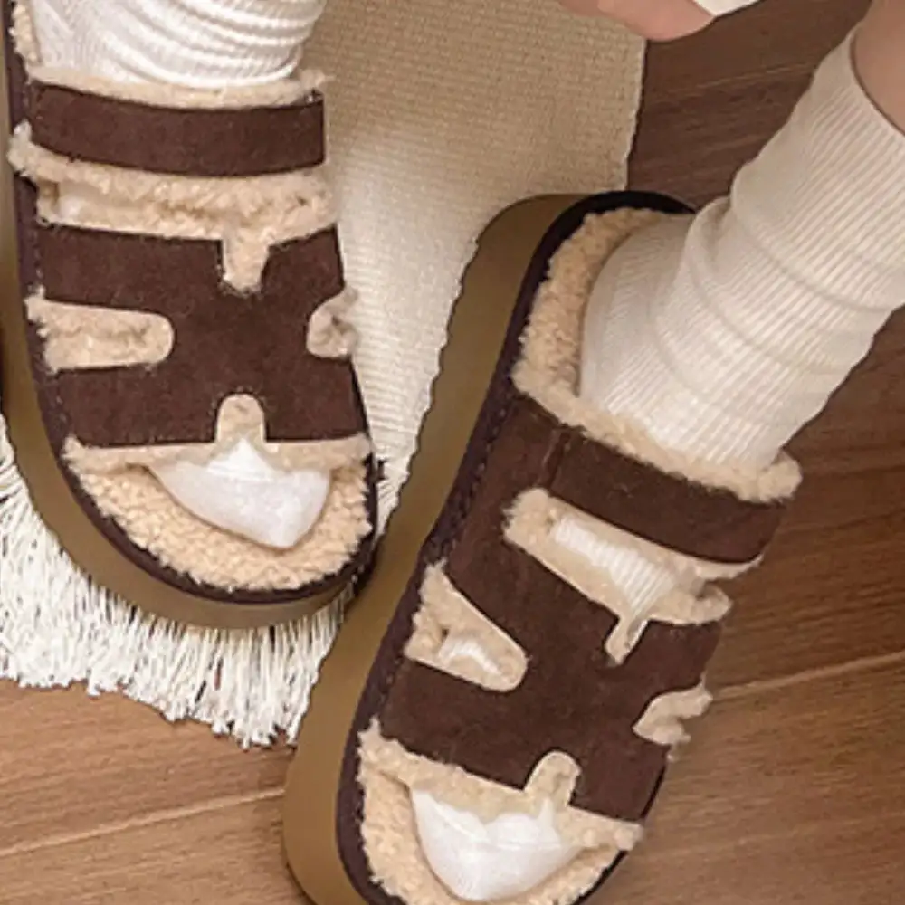 Fluffy Platform Velcro Slippers