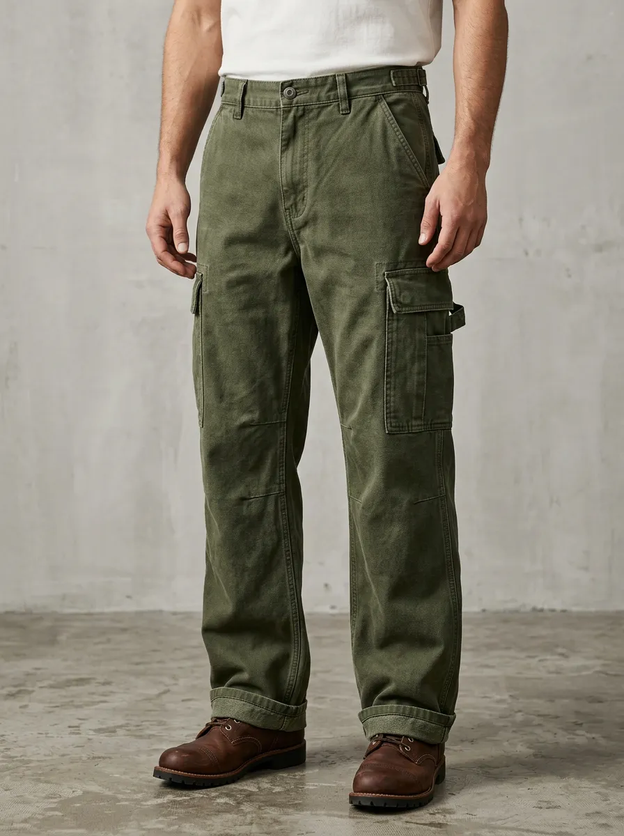 Men's Military Style Olive Green Multi-Pocket Cargo Pants