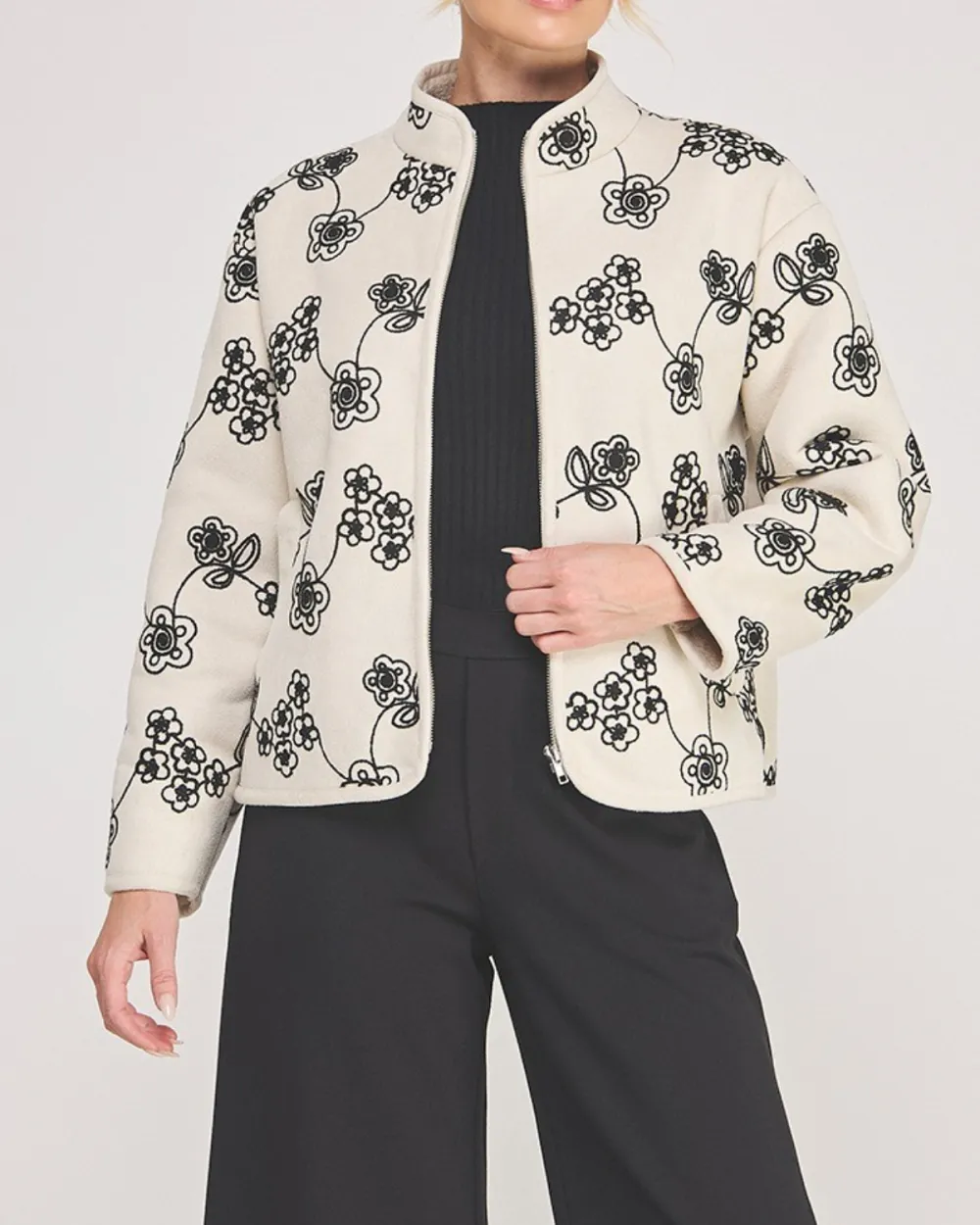 Floral Sherpa Suede Jacket