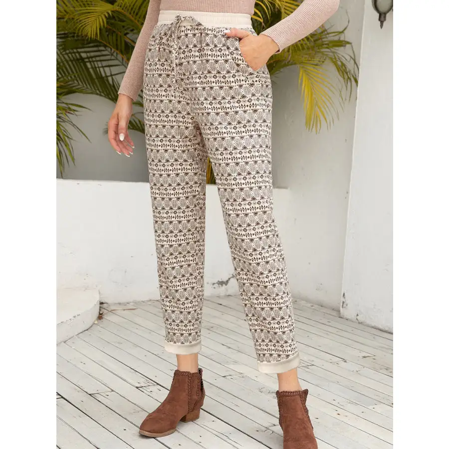 Tied Printed Pants with Pockets