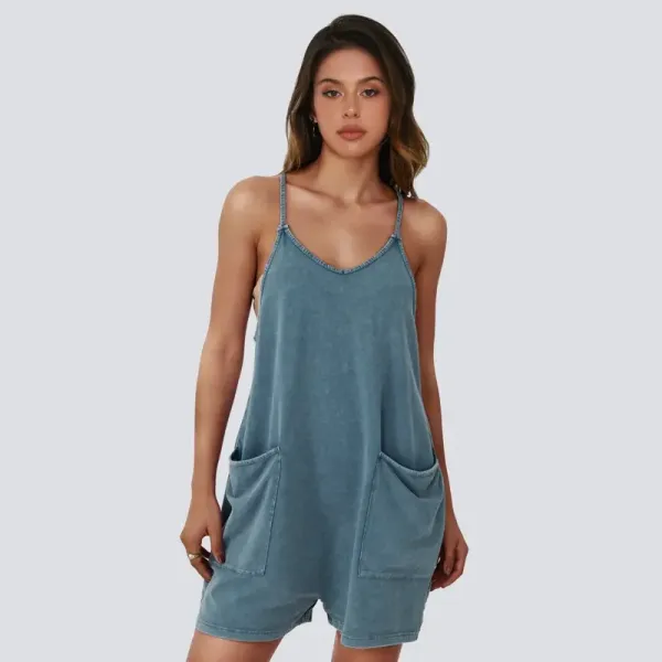 Women's Vintage Acid Wash Pocket Romper