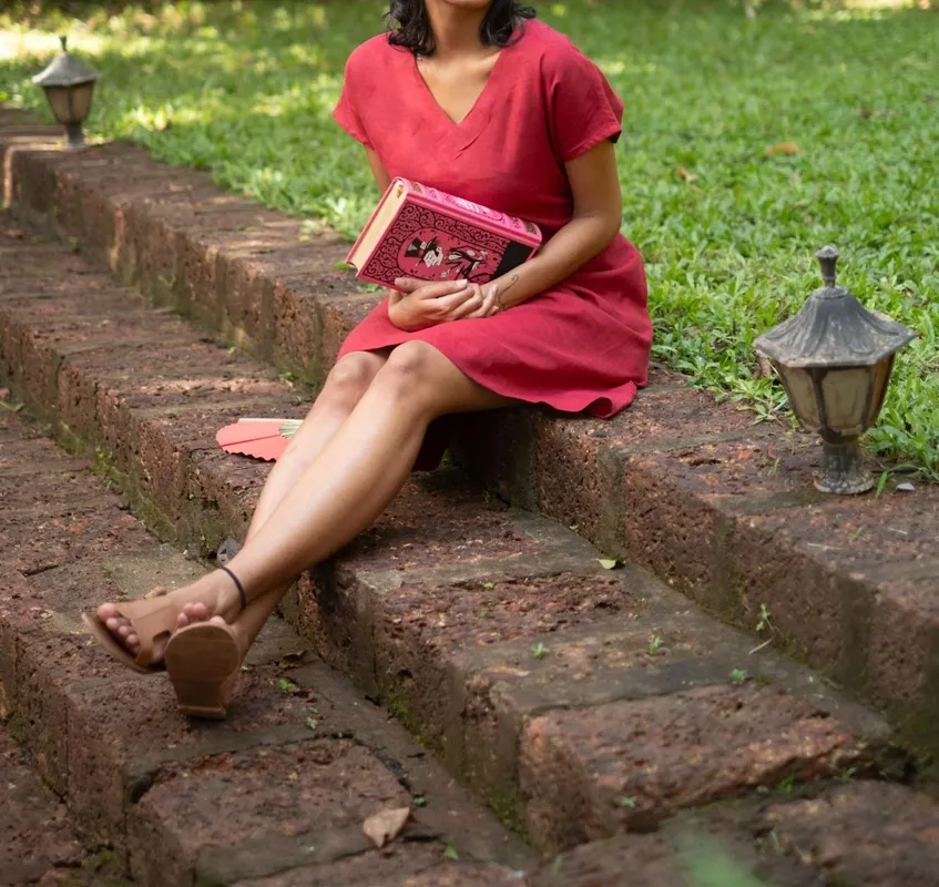 Rust Red Linen V-Neck Shift Dress