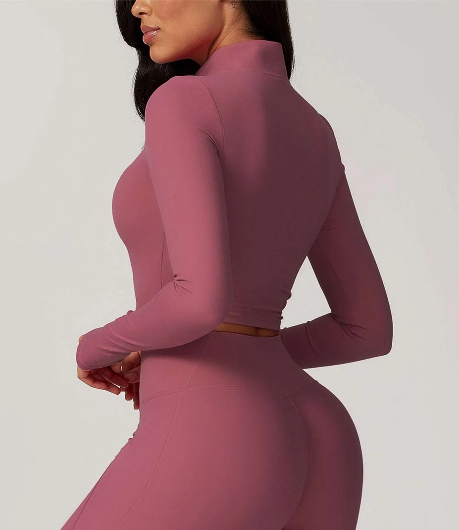 Slim Fit Half-Zip Stand Collar Top