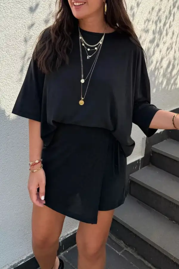 Oversize Tee Tie Wrap Mini Skort Set
