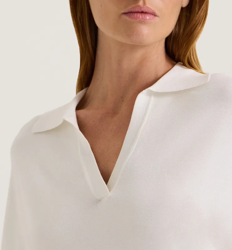 Cream Waisted Polo Knit Top