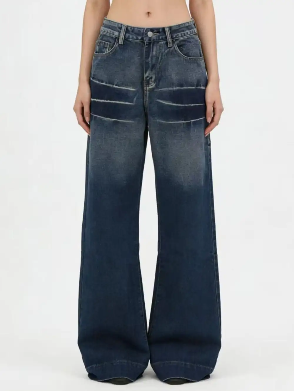Utility Wide Leg Washed Denim Jeans
