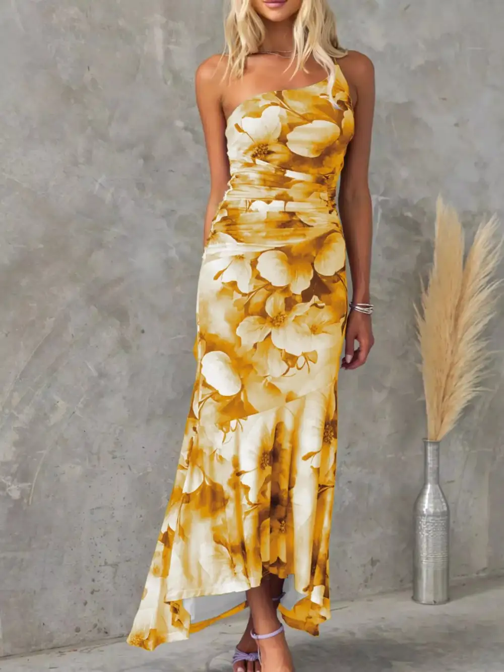 Floral Printed Ruched Maxi Dress