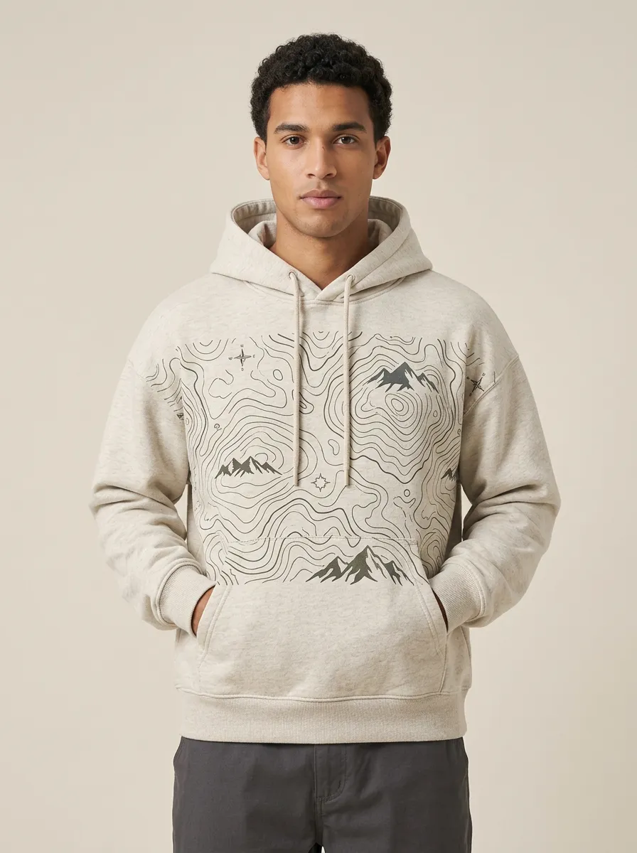 Men's Canyon Hiking Adventure Topographic Graphic Hoodie
