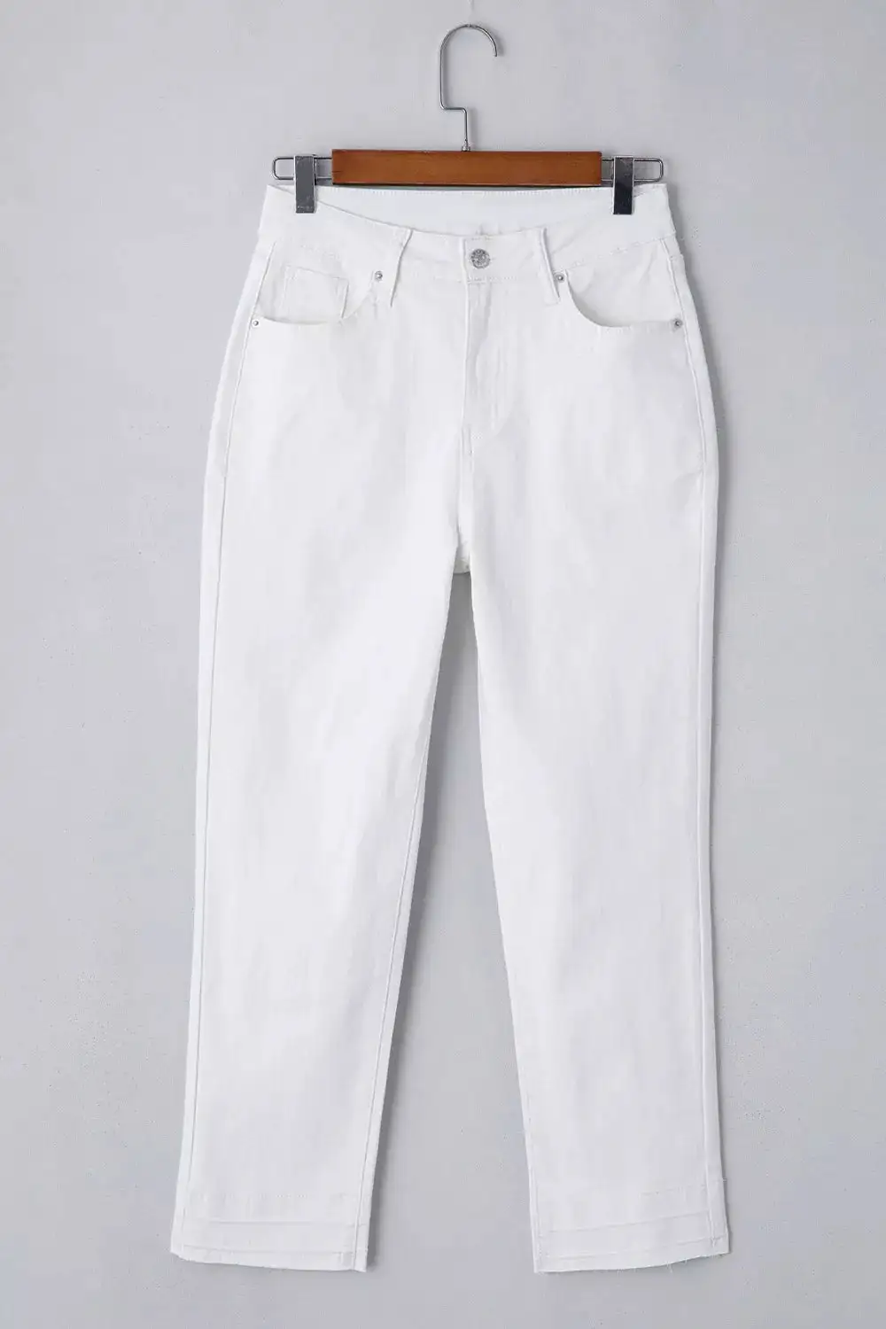 Textured High Waist Straight Leg Denim Jeans