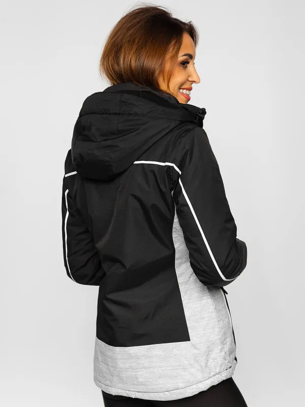 Black women's winter jacket with hood