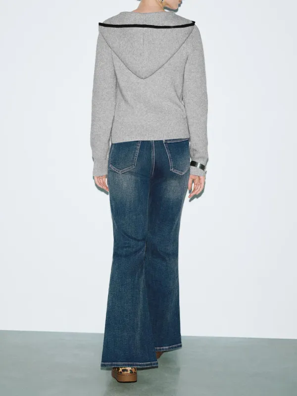 Lady's Color-Blocking Casual Style Zippered Hoodie