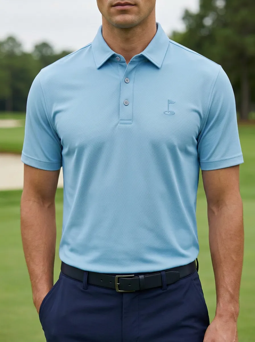 Performance Flag-Motif Embroidered Golf Polo Shirt