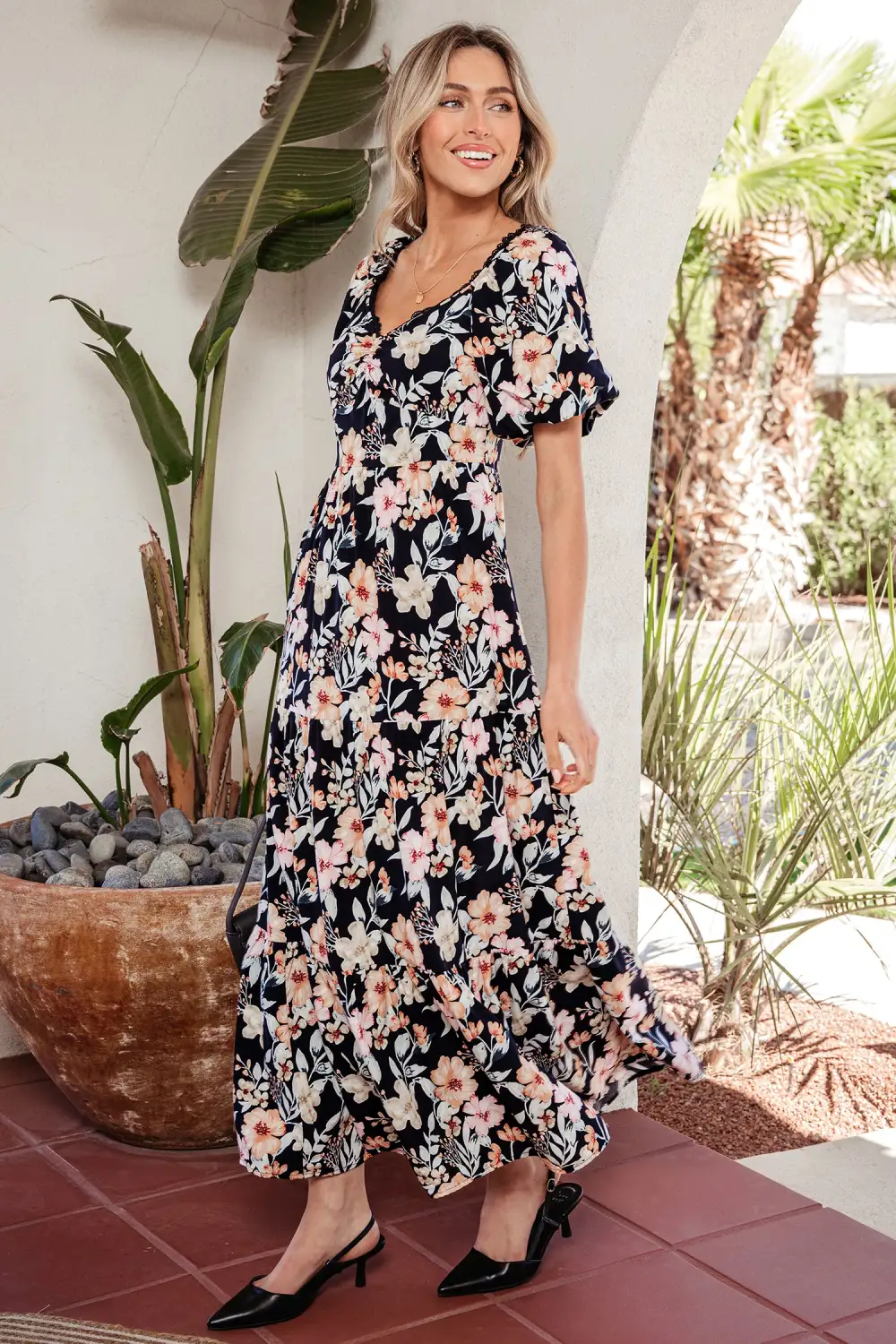 Floral Smocked Short Sleeve Maxi Dress
