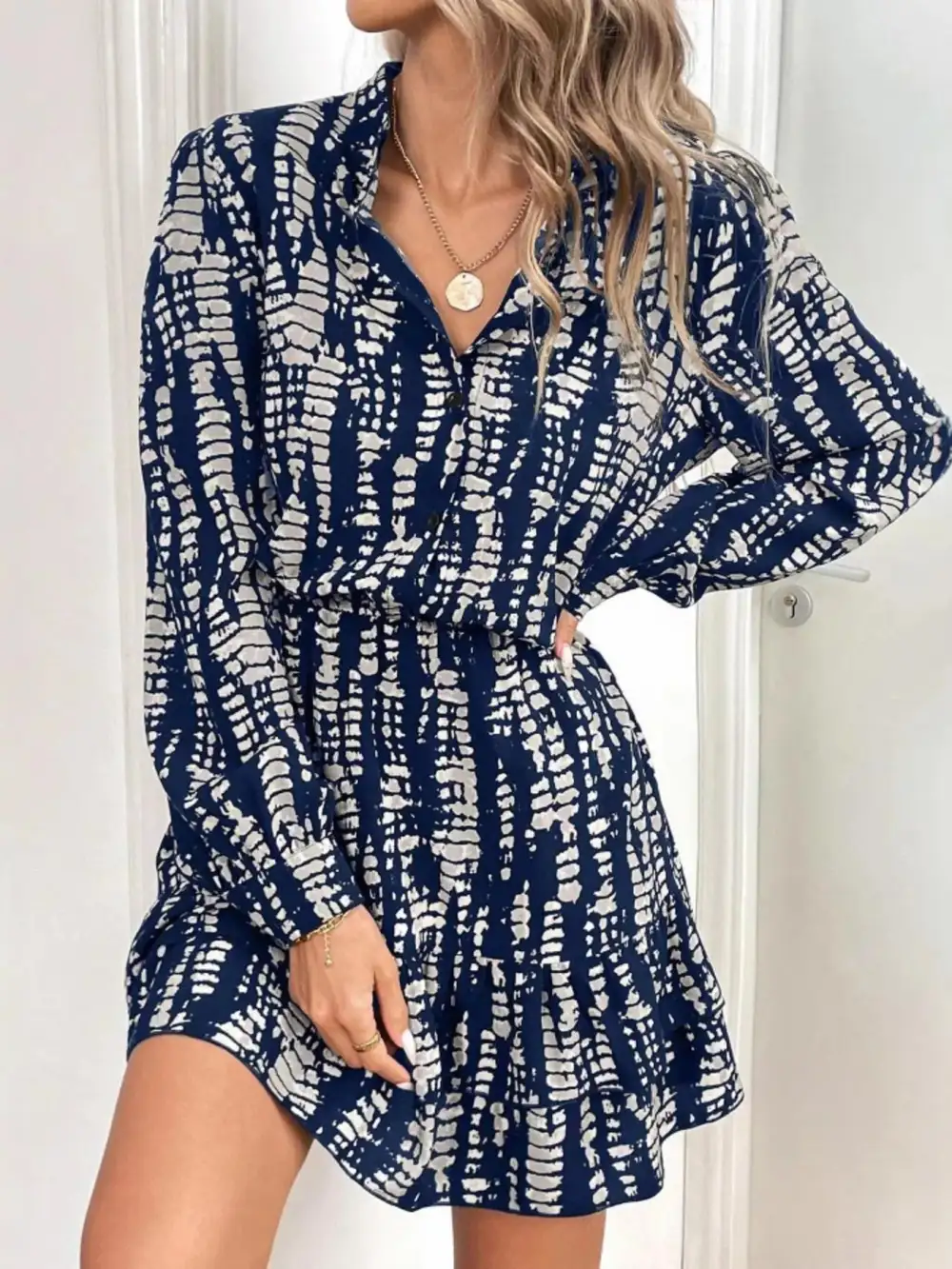 Comfort Fit Ruffle Long Sleeve Mini Dress
