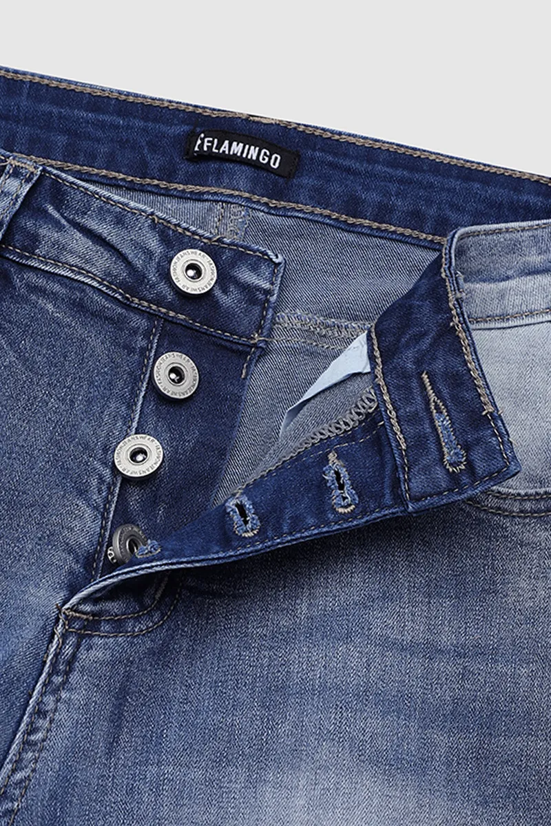 Button Fly Ripped Denim Shorts Without Belt