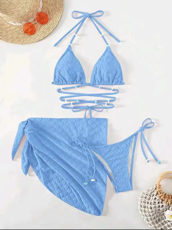Layered Floral Lace Pattern Bikini Swim Set