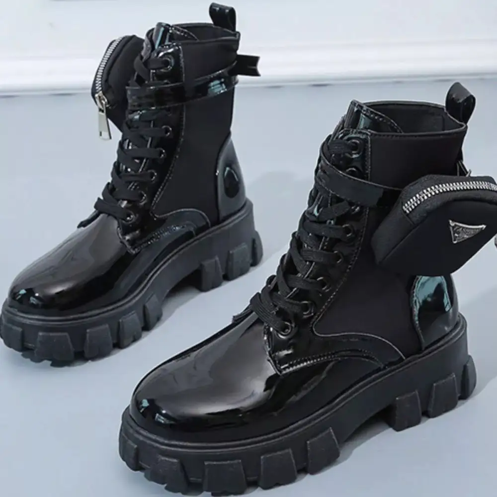 Textured Lace Up Platform Ankle Boots