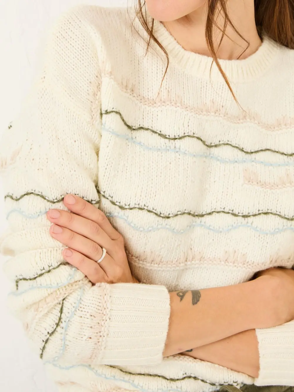 Suki Ivory Pattern Knitted Crew Neck Jumper