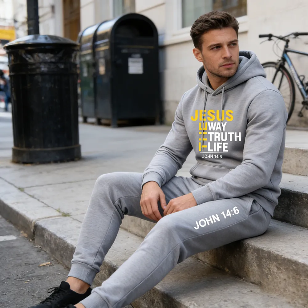 Men's Jesus Letter Printed Hoodie and Sweatpants Set
