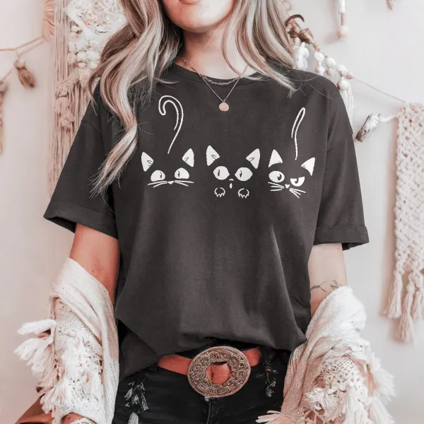 Women's Cat Peeking Graphic Short - Sleeve