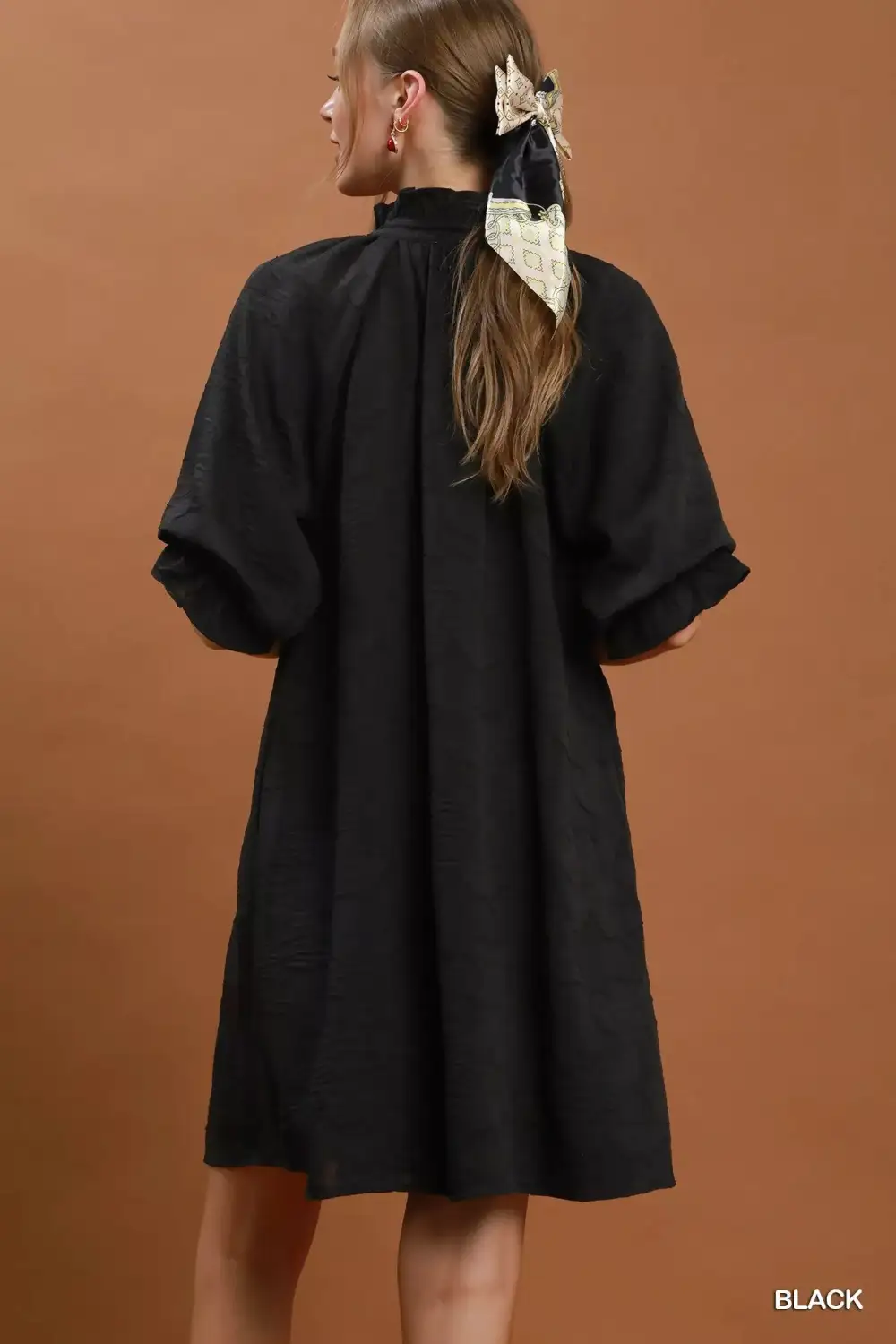 Floral Textured Jacquard V-Neck Dress