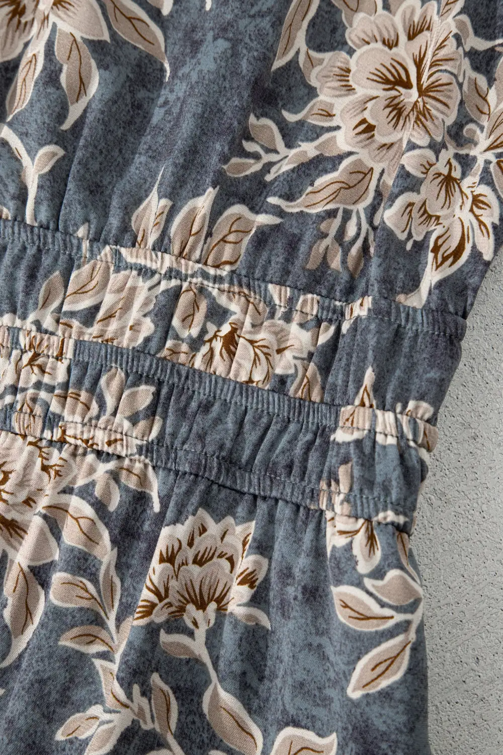 Layered Detail Floral Printed Split Neck Maxi Dress