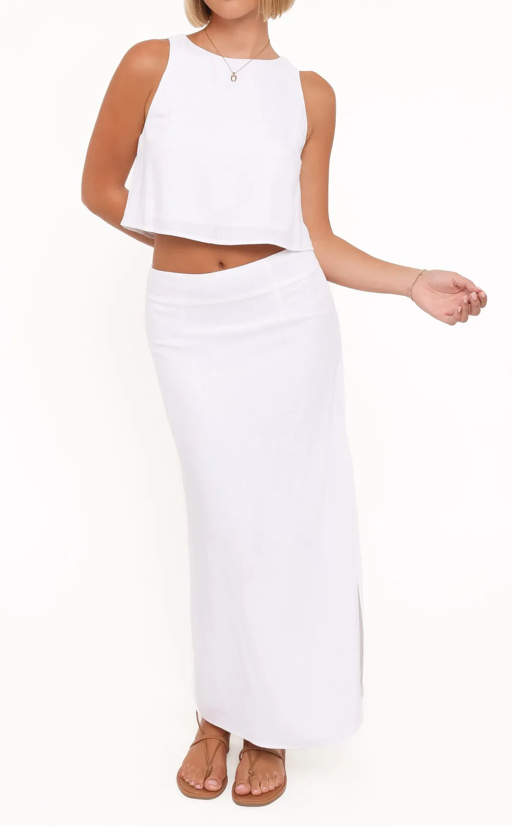 Linen High Rise Column Maxi Skirt