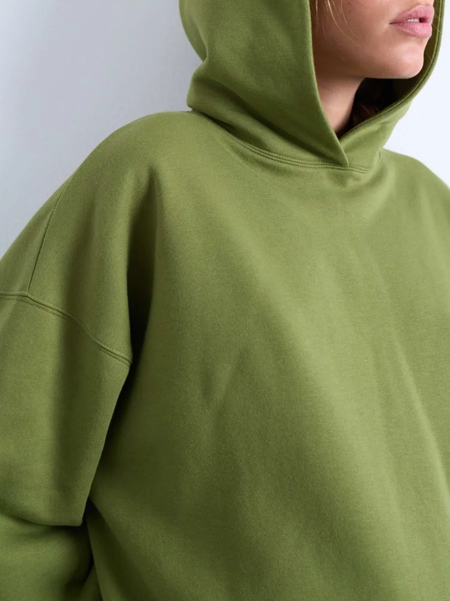 Dropped Shoulder Solid Color Hoodie