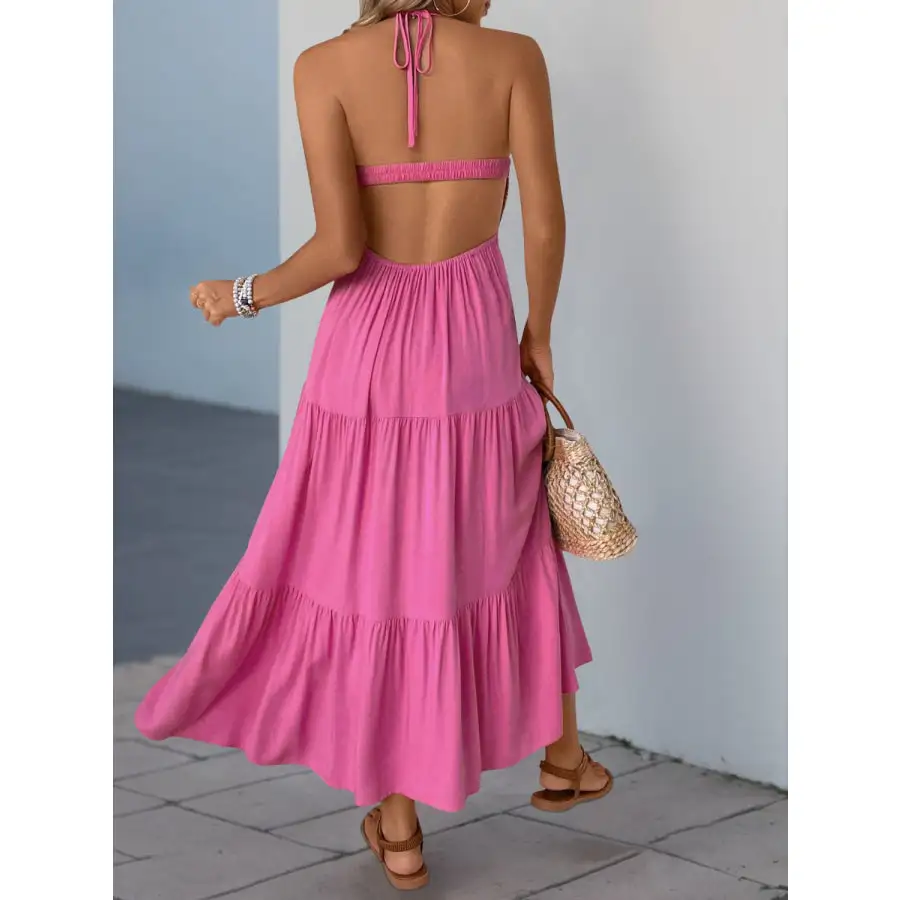 Halter Halter Neck Tiered Midi Dress