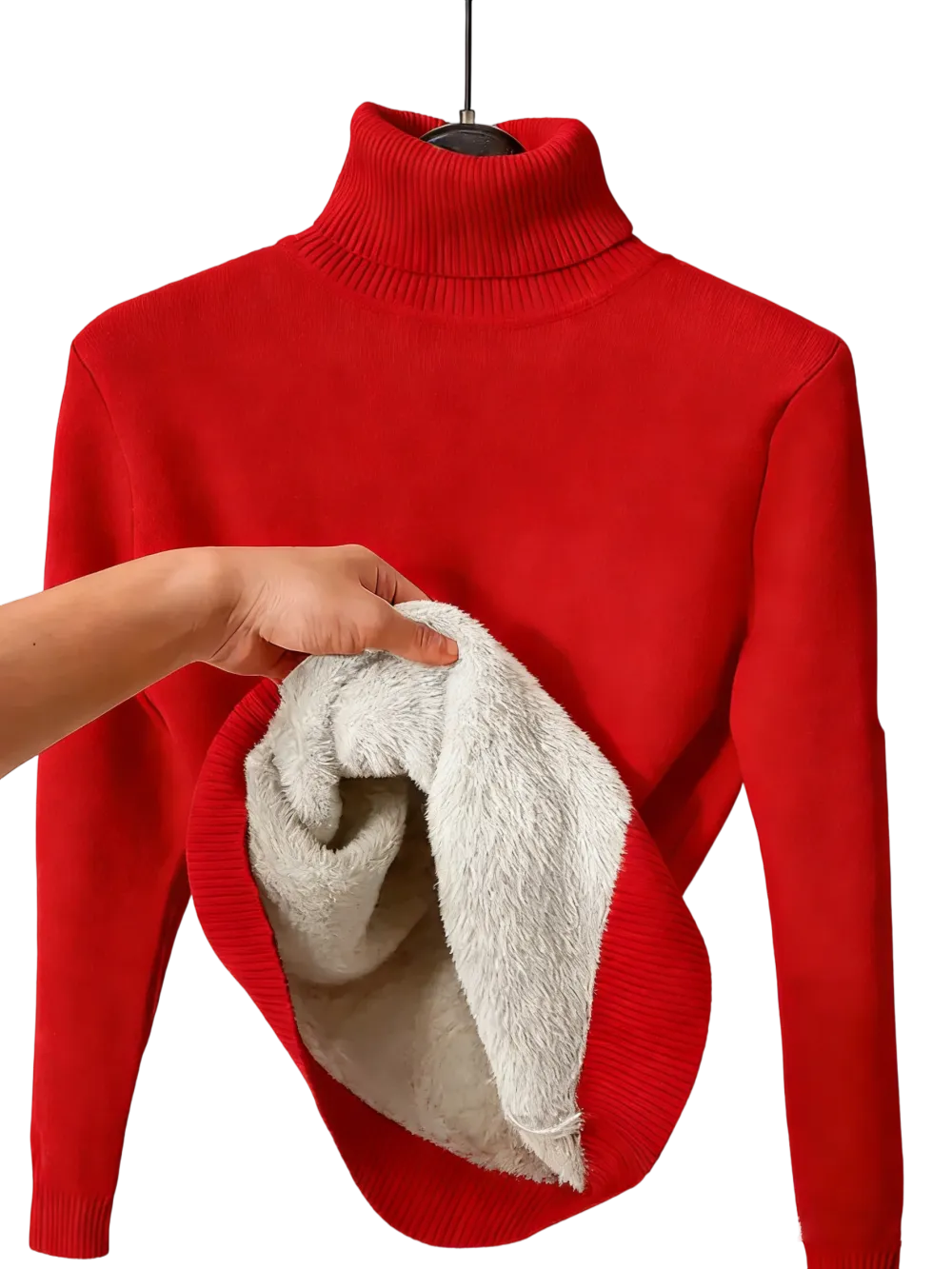 Women's solid color warm lining drop shoulder turtleneck sweater
