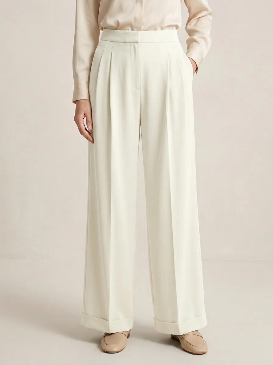 Soft-Drape Pleated Wide-Leg Trousers