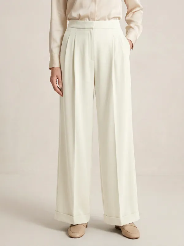 Soft-Drape Pleated Wide-Leg Trousers