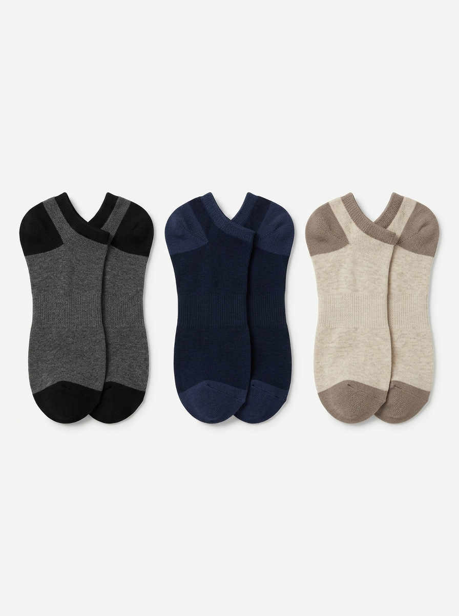 Men's Three-Pair Low-Cut Ribbed Ankle Sock Set