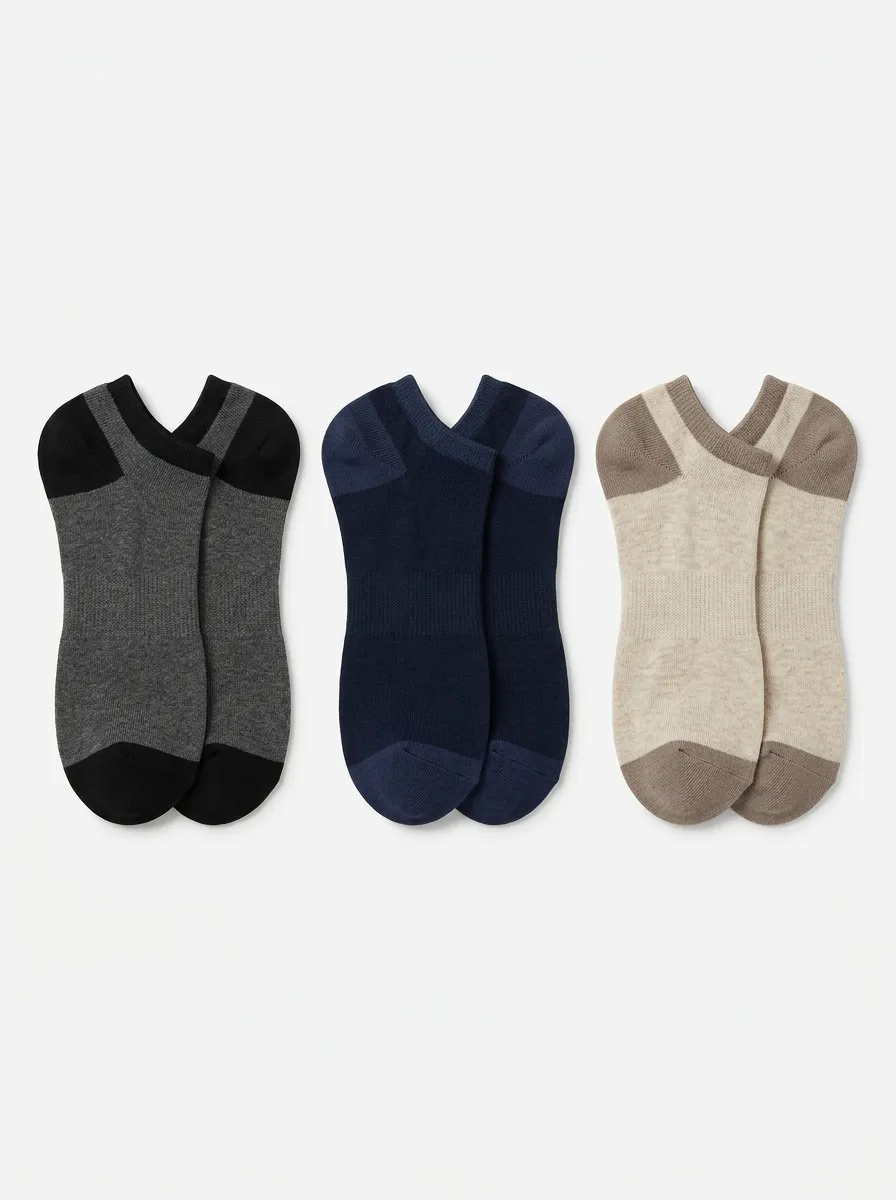 Men's Three-Pair Low-Cut Ribbed Ankle Sock Set
