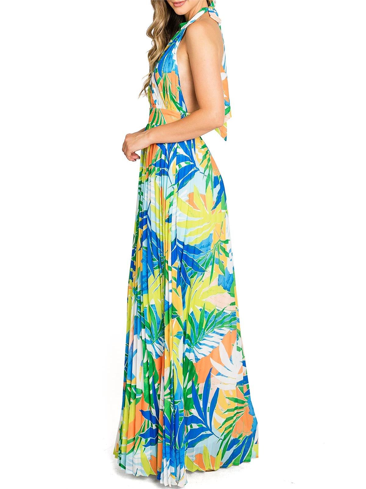 Tropical Print Halter Maxi Dress