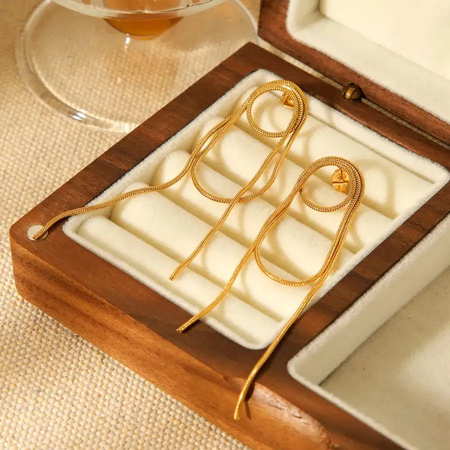 K Gold Plated Hoop Chain Earrings