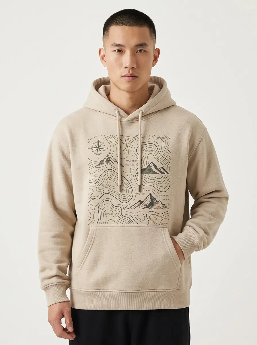Men's Hiking Outdoor Explorer Topographic Mountain Graphic Hoodie
