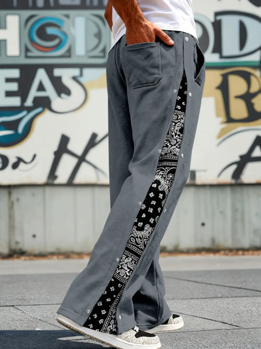 Men's Full Size Side Snap Wide Leg Pants